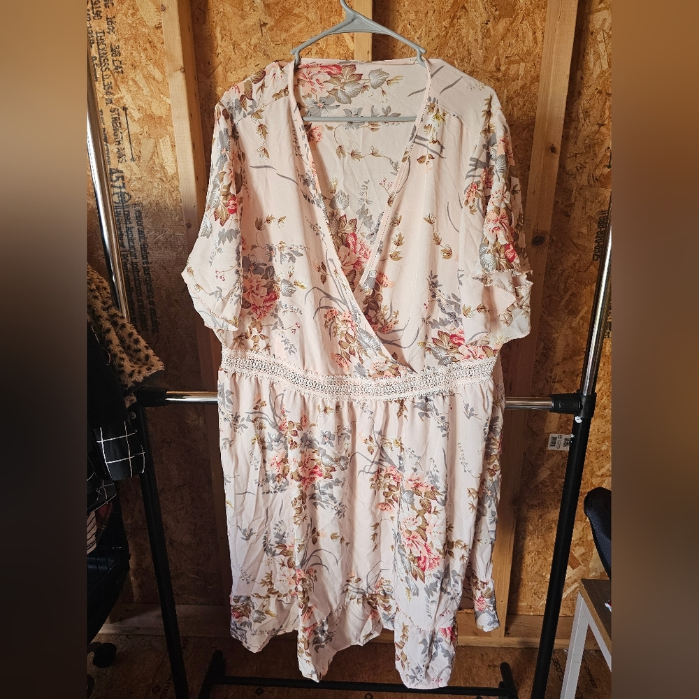 SHEIN Floral Wrap Dress - Cream and Pink